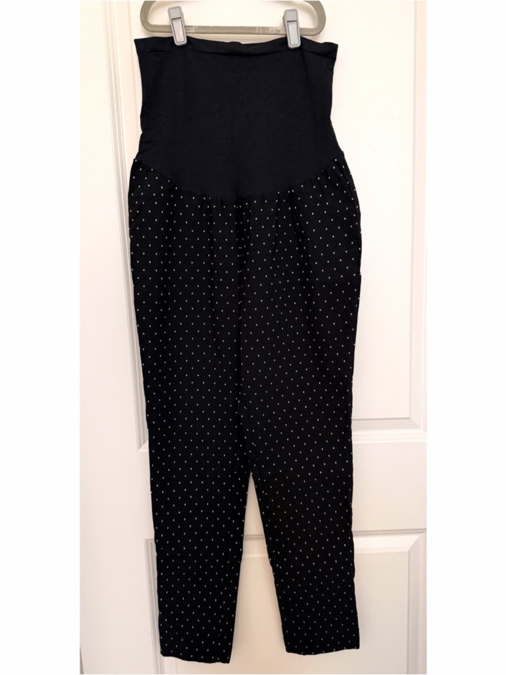 Black Polka Dot High-Waist Maternity Pants, size Large